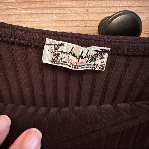 Free People Black Ribbed Ruched Sleeve Front Row Bodysuit (Size Small) - Picture 7 of 9